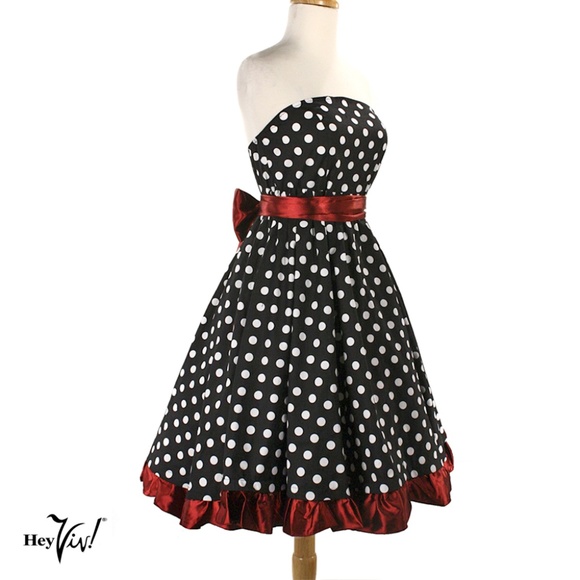Strapless Polka Dot Party Dress - Retro Style - XL - Picture 2 of 4